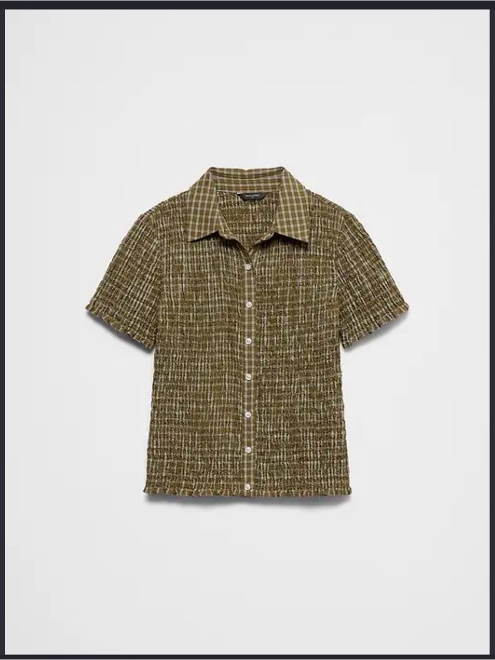 Banana Republic Olive Crinkle Short-Sleeve Button-Down Shirt
